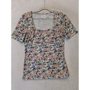 Bohme Women's Size S Floral‎ Print Top Square Neck Short Sleeve